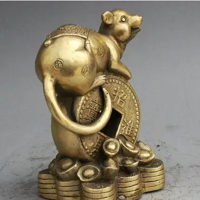 6 &quotКитайский Фэншуй из латуни Богатство Yuanbao деньги мышь зодиака статуя
