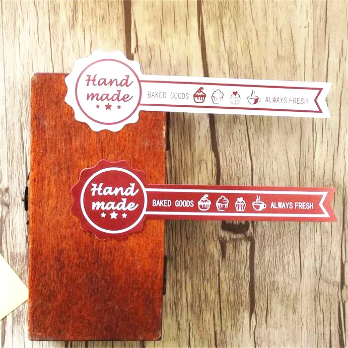 

60PCS Long style "HAND MADE" ALWAYS FRESH Kraft paper Baking Sealing sticker Vintage DIY Gifts posted Bake package label