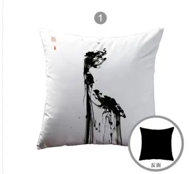 Chinese Zen Ink Painting Pillow Case retro black and white painting sofa cushion cover pillowcase | Дом и сад