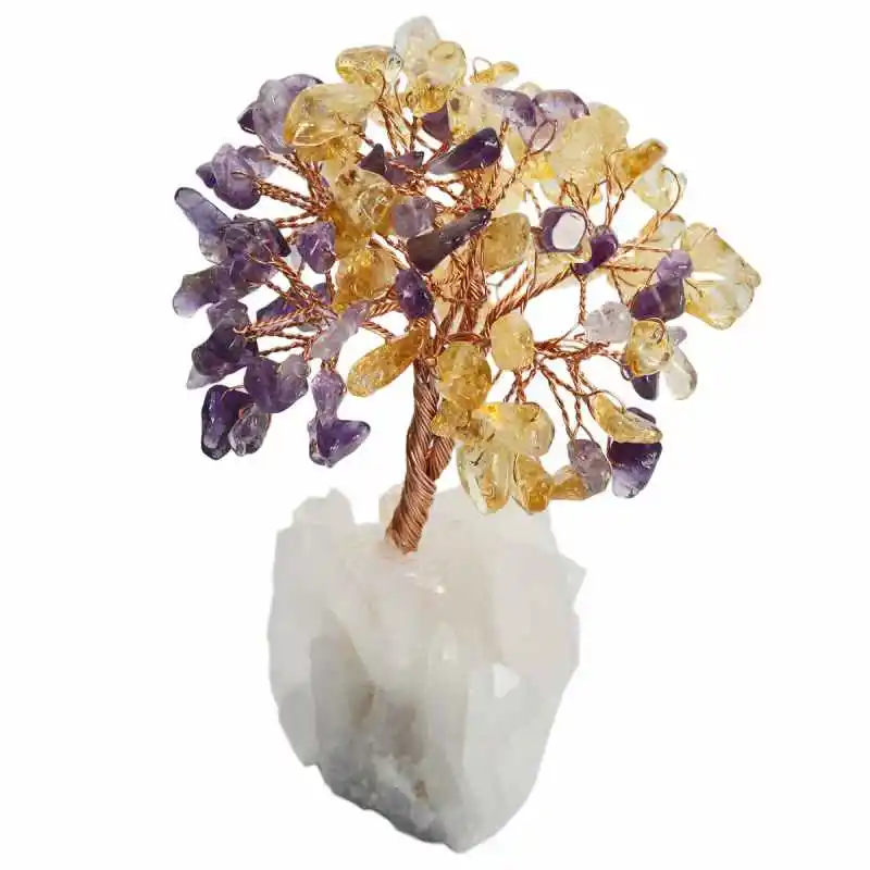 Amethyst Citrine TUMBEELLUWA натуральный аметист цитрин денежное дерево, аура титановое покрытие кристалл кластер база бонсай Скульптура фигурка 4 дюйма - Цвет: Amethyst Citrine