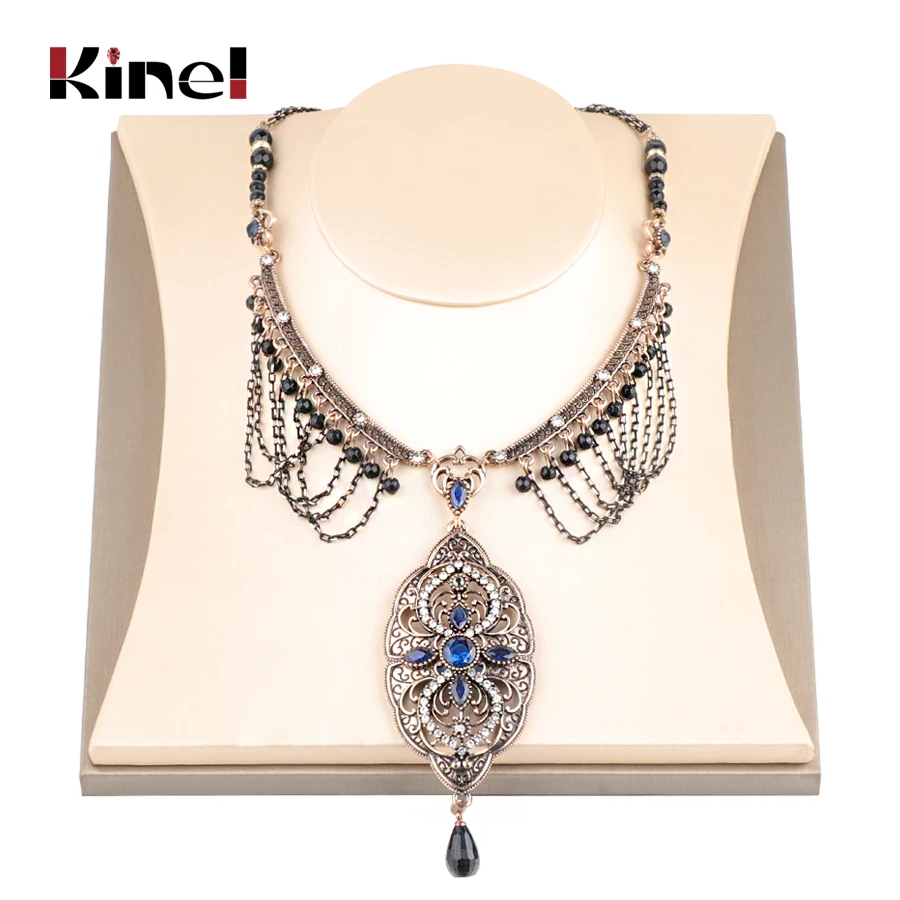 

Kinel Exaggerated Indian Ethnic Necklace For Women Antique Gold Fashion Crystal Vintage Wedding Jewelry Pendant Necklace