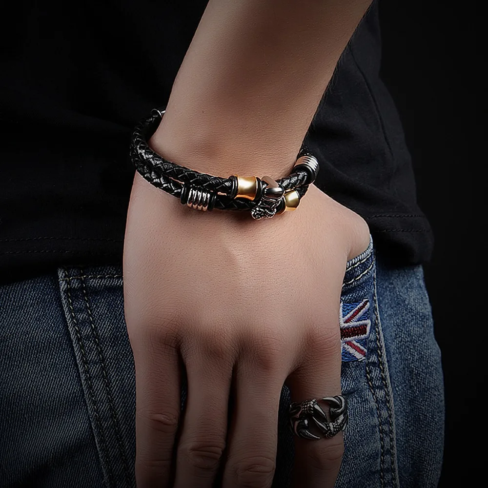 Роскошные мужские браслеты с черепом из натуральной воловьей кожи нержавеющей