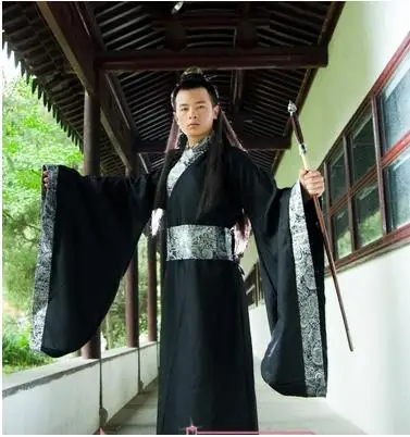 Мужской hanfu костюм одежда косплей, традиционный китайский костюм ханьфу костюм Мужская одежда Китайский Танг костюм kongfu Восточное традиционное платье - Цвет: Черный