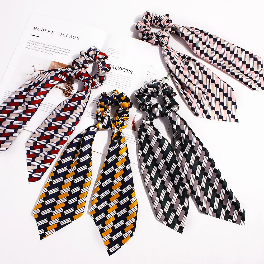 Атласный Женский шарф для волос держатель конского хвоста винтажный шелковый с