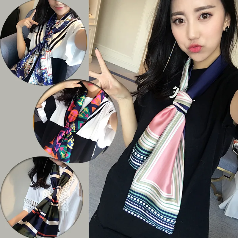Новинка 2017 года атласная поверхность универсальные печати Шелковый шарф Для