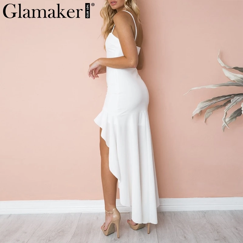 Женское длинное платье с высокой талией Glamaker черное вечернее рюшами и открытой
