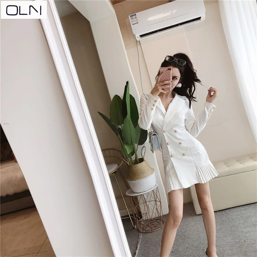 Женское элегантное двубортное платье с оборками офисный Повседневный Блейзер