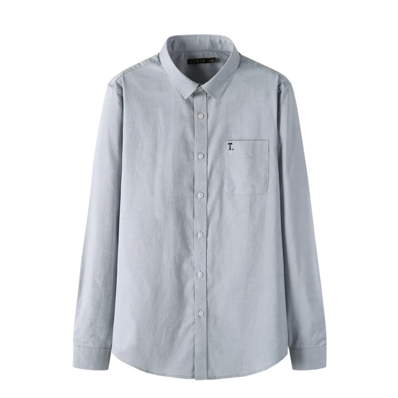 gray SEMIR Мужская рубашка классического кроя из хлопка с нагрудным карманом, Мужская Легкая железная рубашка с отложным воротником, Мужская классическая Модная рубашка - Цвет: gray