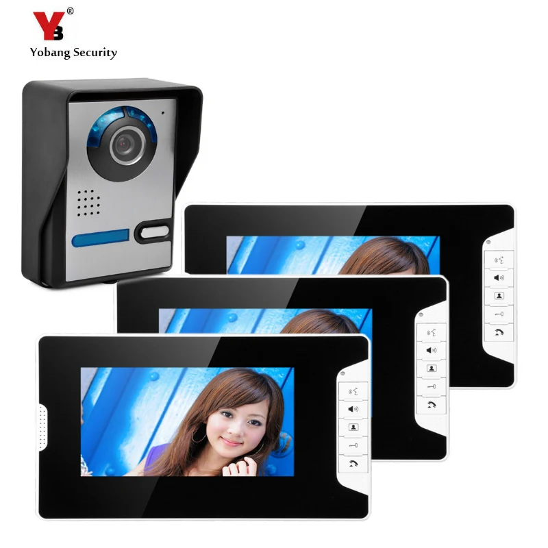 

Yobang Security Freeshipping 7 "Video Color three Monitor Kit The Door bell Phone video intercom Doorbell Night Vision Camera