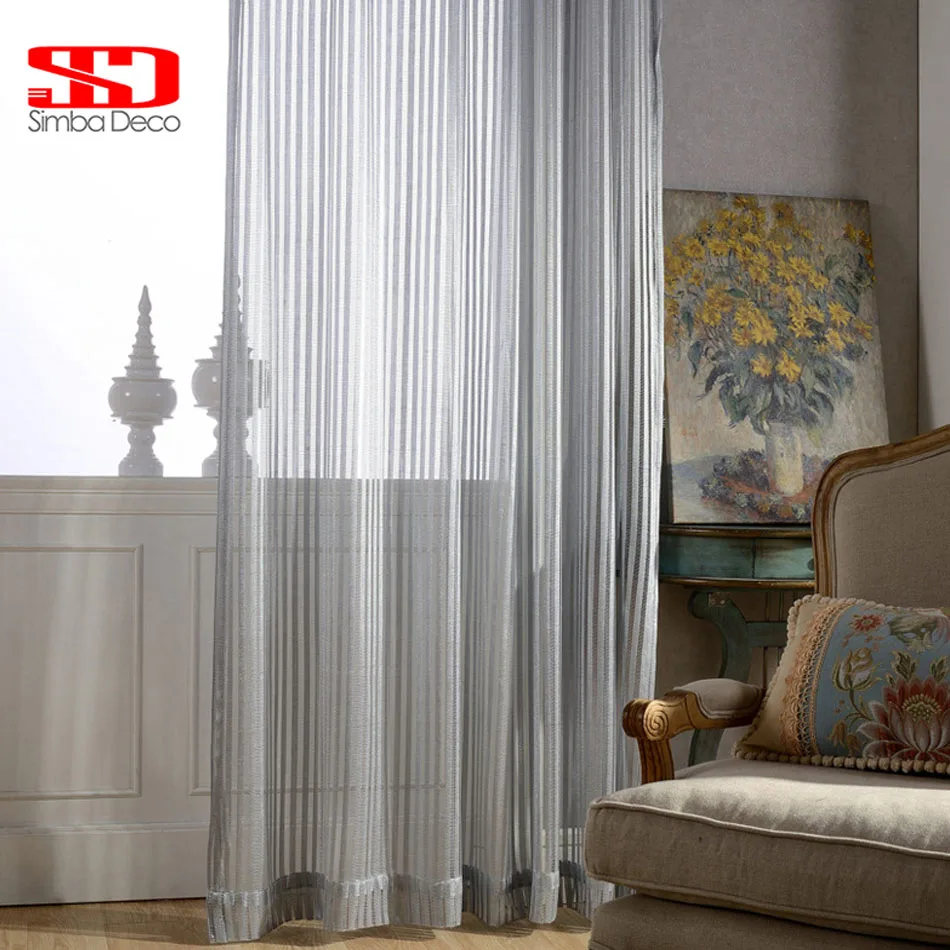 

Solid Grey Striped Tulle Curtains For Bedroom Modern Blinds Voile Sheer Window Curtains For Living Room Ready Made Liner Panels