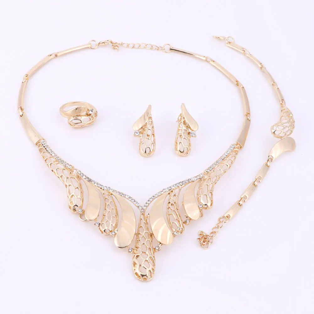 Женские свадебные комплекты ювелирных изделий золотого цвета модное ожерелье с