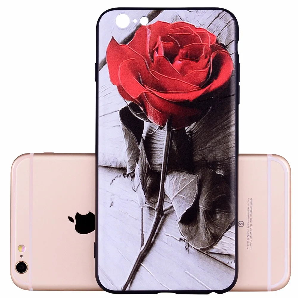 3D рельеф ретро розы силиконовый чехол для iPhone 6 S 7 8 Plus X случаях мягкий с цветочным