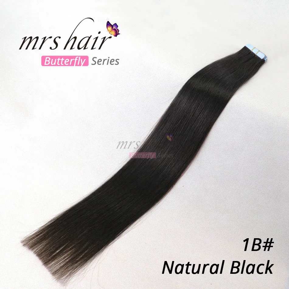 # 1B MRSHAIR, 12 дюймов, пряди человеческих волос для наращивания, прямые волосы remy на клейкой ленте, искусственная кожа, уток, невидимый, 20 шт - Цвет: # 1B