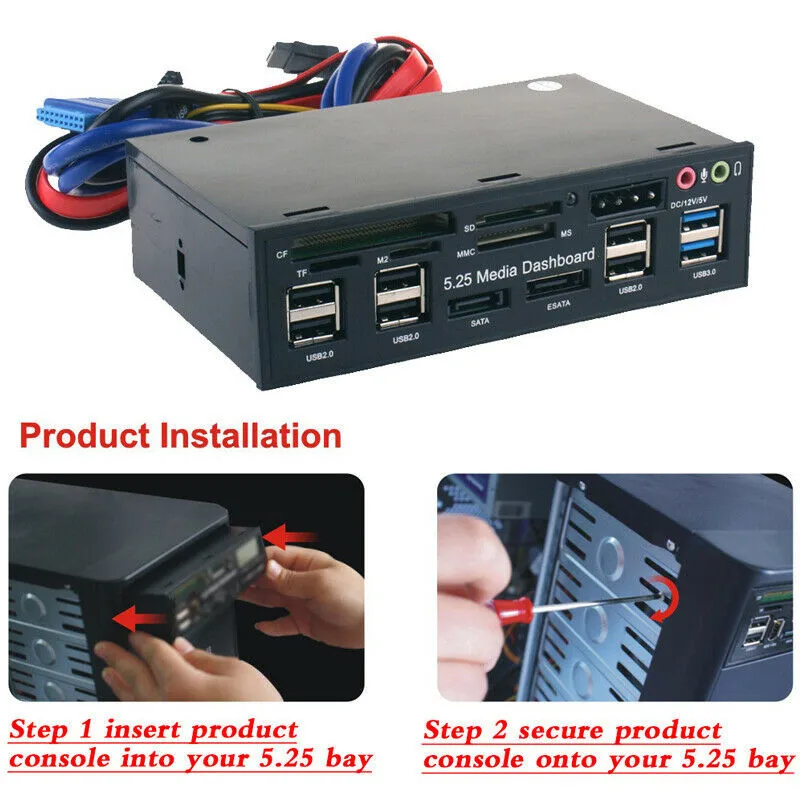

PYMH PC внутренний кард-ридер USB 3,0 e-SATA порт 5,25 "Медиа приборная панель передняя панель BT