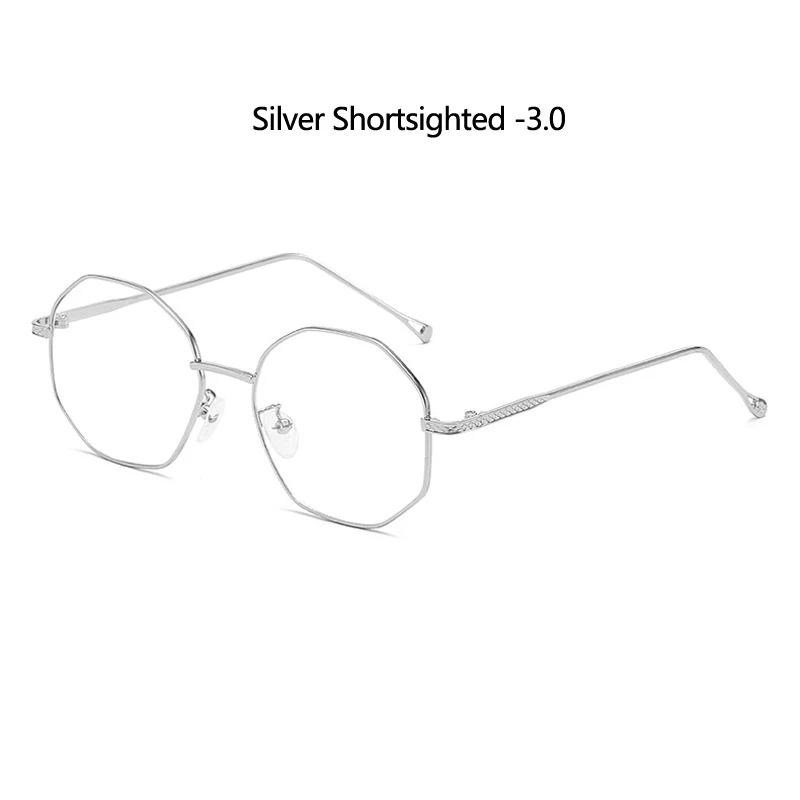 silver myopia 3.0 Zilead, полигональные металлические очки для близорукости, женские и мужские, прозрачные близорукие очки, близорукие очки с-0.5to-4,0 - Цвет оправы: silver myopia 3.0