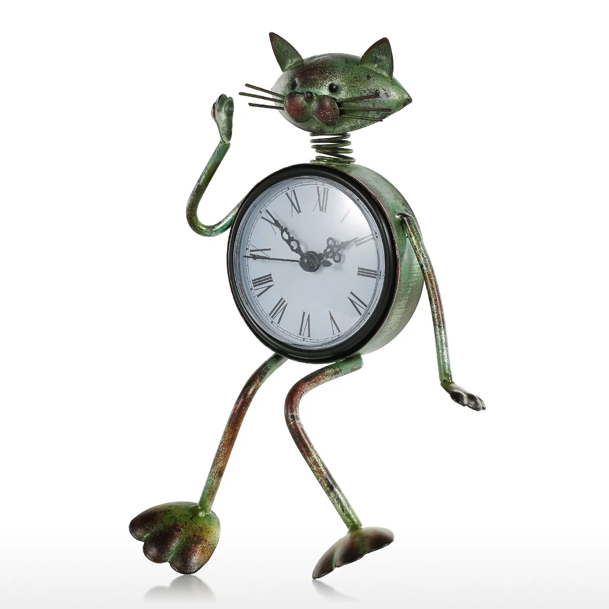 Tooarts Cat винтажные часы ручной работы Винтаж Металл Железный Кот фигурка немой настольные часы практичный будильник металлическая скульптура