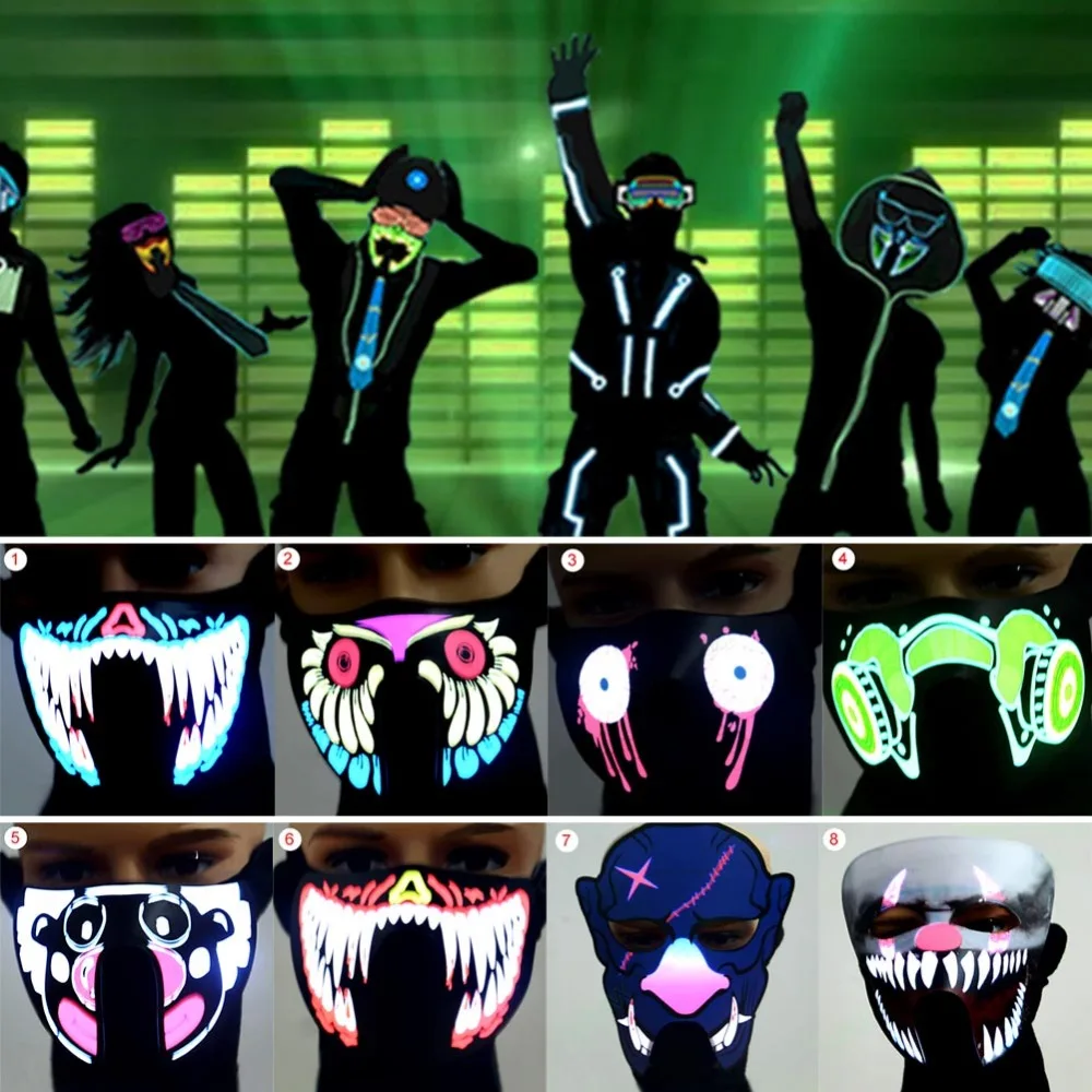 8 типов Водонепроницаемая светящаяся светодиодная мигающая маска для лица