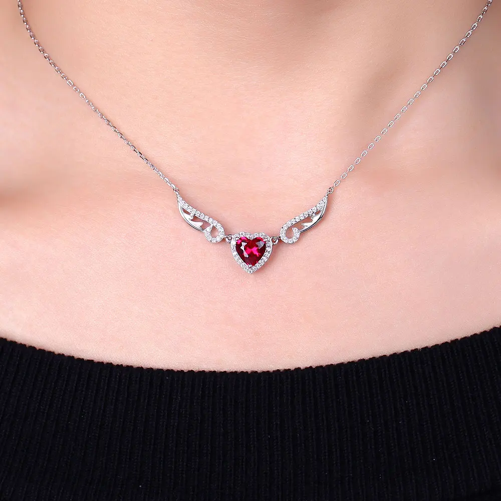 DOUBLE-R крылья ангела настоящее Твердое Серебро 925 пробы красный рубин сердце кулон
