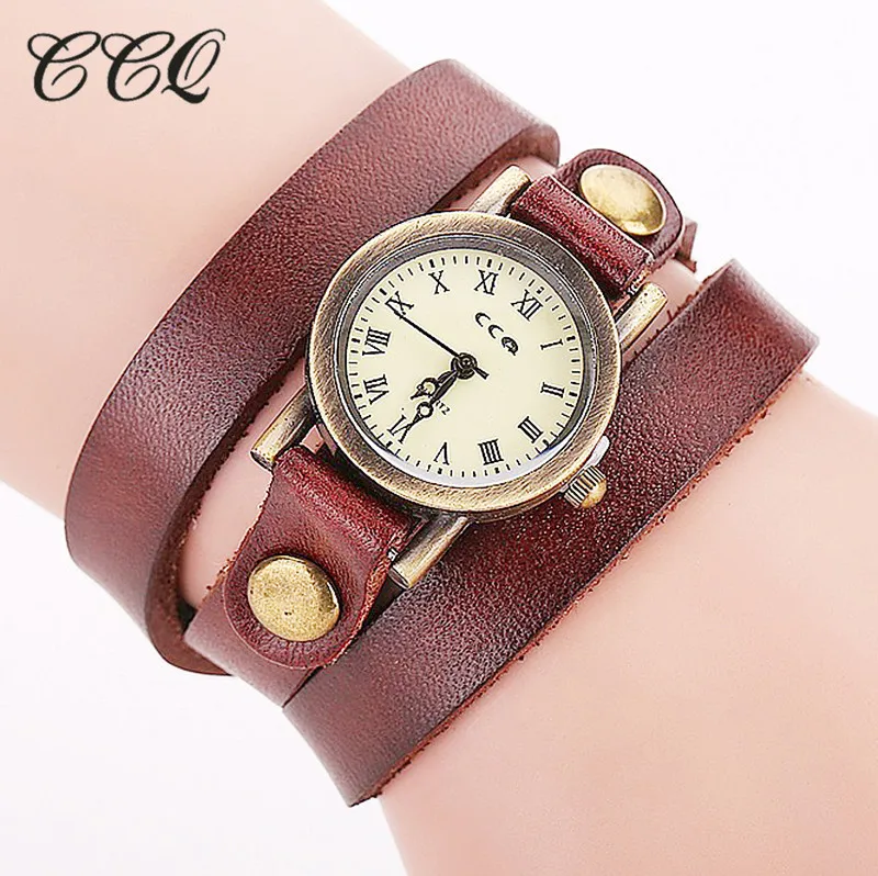 CCQ Марка Сбора Винограда Способа Коровы кожаный Браслет Часы Повседневная