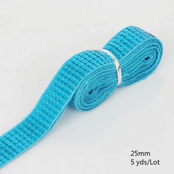 Turquoise 5 ярдов Блестящий бисер блесток ленты 25 мм DIY танцевальный костюм Сценические наряды кружева украшения шляпа украшения - Цвет: Turquoise