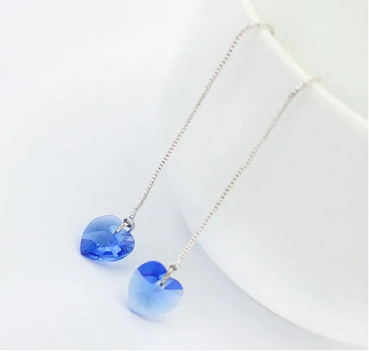 Женские серьги подвески с кристаллами Сваровски в форме сердца жемчугом и