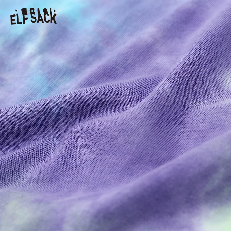 ELFSACK хлопок Tie Dye женская футболка 2019 Новая мода зеленая и фиолетовая Повседневная