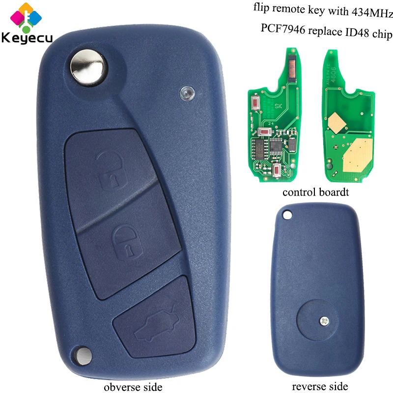Запасной дистанционный ключ KEYECU 3 кнопки 434 МГц PCF7946 брелок для Fiat Punto Ducato Stilo Panda