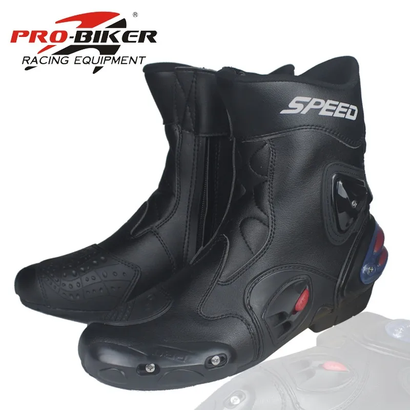Мотоциклетные ботинки PRO-BIKER Кожаные гоночные черные красные белые трех цветов