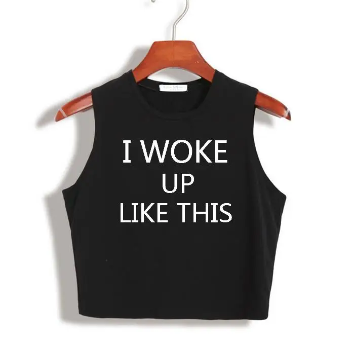 I WOKE UP LIKE THIS и надписью женский короткий топ лето сексуальный тонкий хлопок битник
