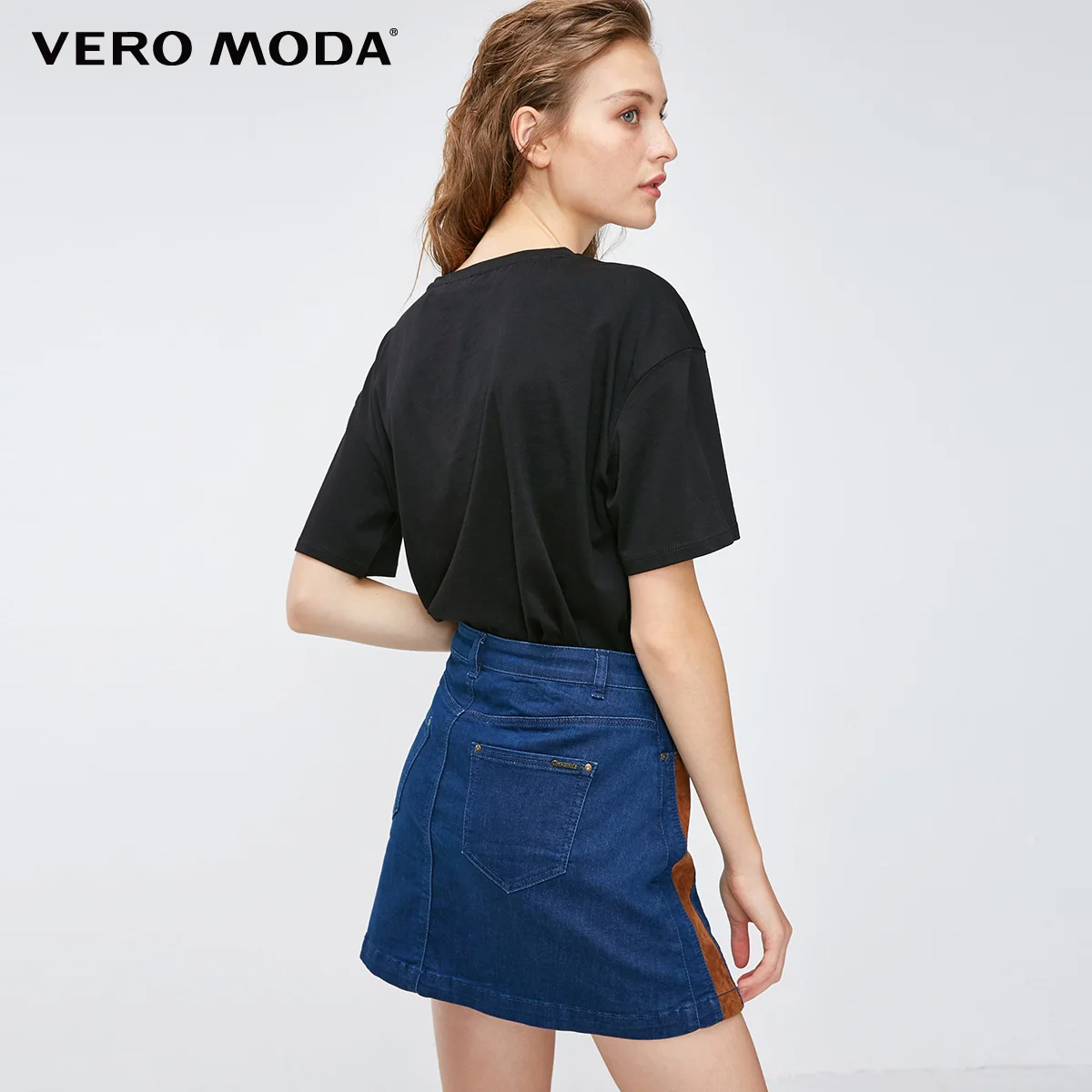 Vero Moda Новая Женская эластичная хлопковая контрастная мини-джинсовая юбка | 318437503