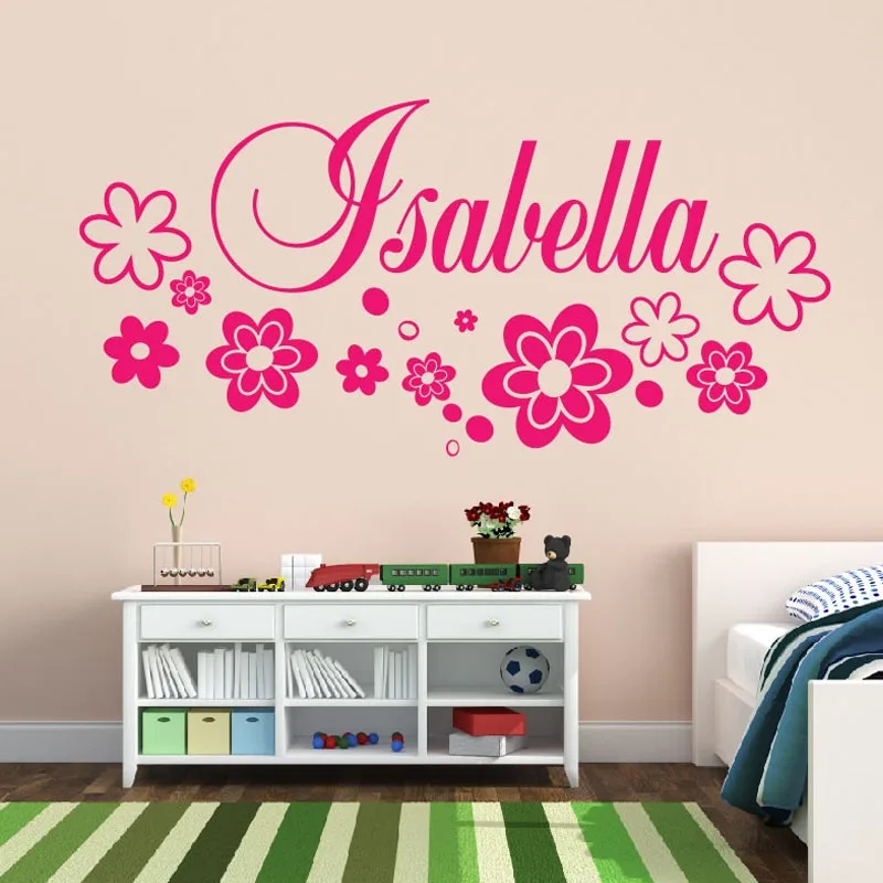 

Flowers Wall Stickers Kids Bedroom DIY Home Decor Stickers Vinyl Art Wall Decals Customized Name