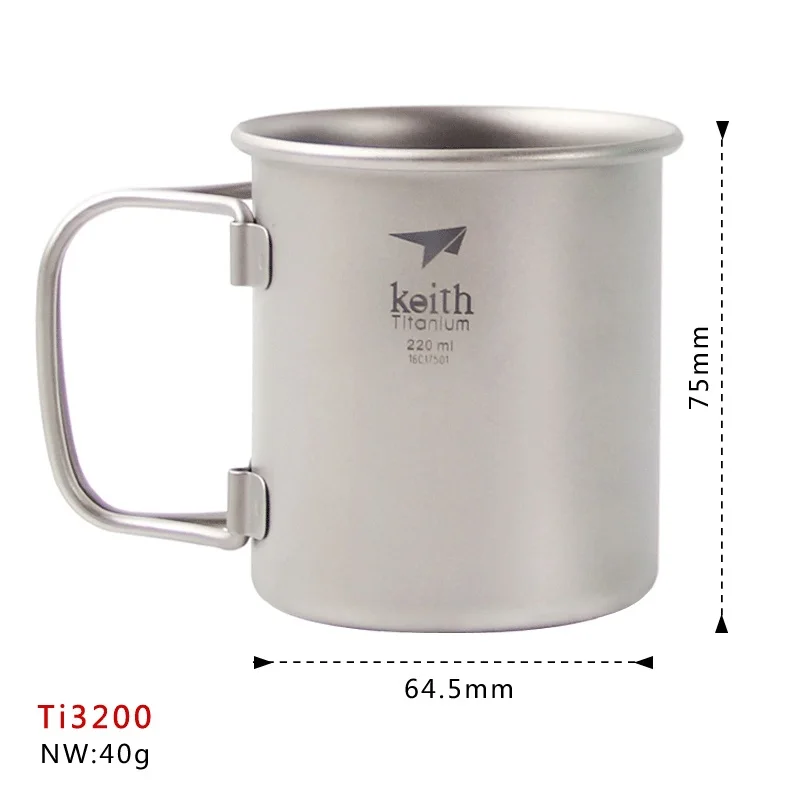 220ml Keith 220 мл-900 мл титановая чашка уличная посуда походная вода путешествия Ультралегкая Складная кружка - Цвет: 220ml