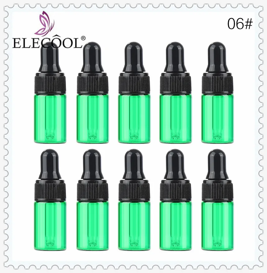 2ML-GREEN Elecool 10 шт. 3/2/1 мл Стекло парфюмерный флакон-капельница бутылки многоразового esstenial Масло жидкое мини пустая бутылка для хранения косметический контейнер - Цвет: 2ML-GREEN