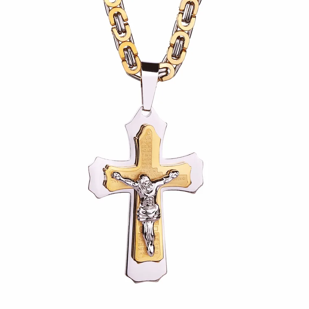 

316L Stainless Steel Cross Necklace Men's Christian Jesus INRI Crucifix pendant Biker chain For women Fashion Jewelry Gift