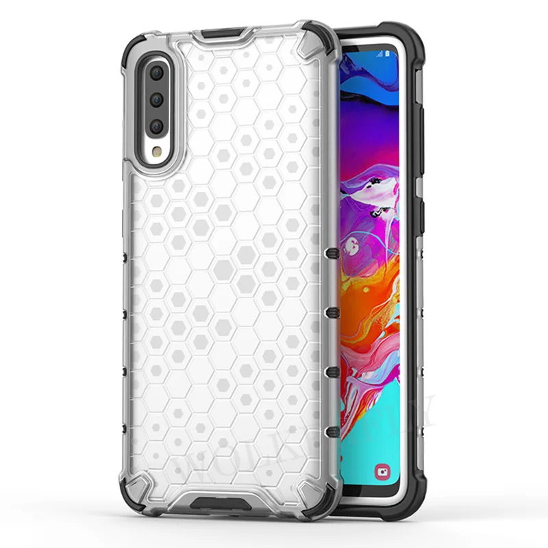Clear White Гибридный чехол-накладка из ТПУ+ ПК чехол для samsung Galaxy A10 A20 A30 A40 A50 A70 M10 M20 M30 S10E S10 Примечание 10 плюс Вафельная Ткань Прозрачный чехол для телефона - Цвет: Clear White