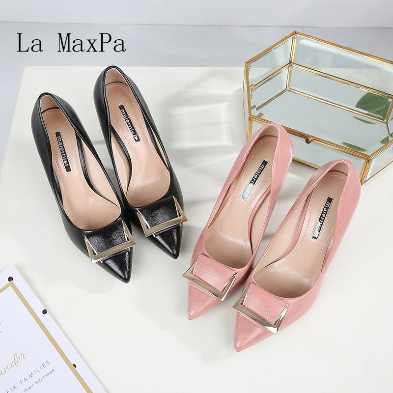 La MaxPa/Лидер продаж женские туфли-лодочки с острым носком и металлическим