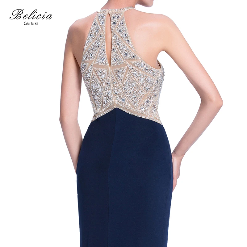 Belicia Couture Women Sleeveless Halter Long Jersey Mermaid Beading Evening Dress Elegant Formal Prom Party Dresses | Свадьбы и