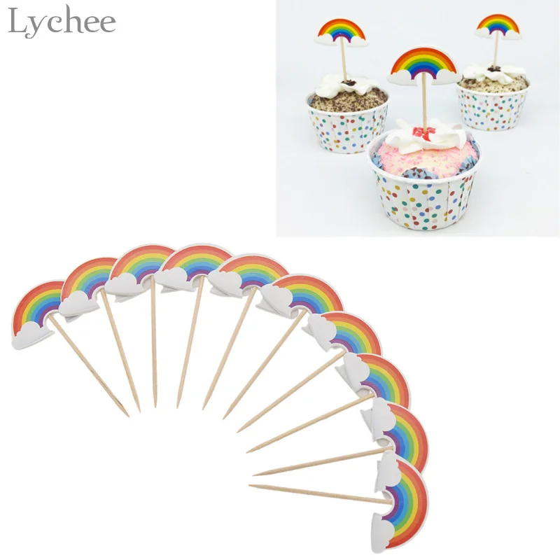 Lychee Life 24 шт. Мультяшные радужные топперы для кексов детские украшения дня