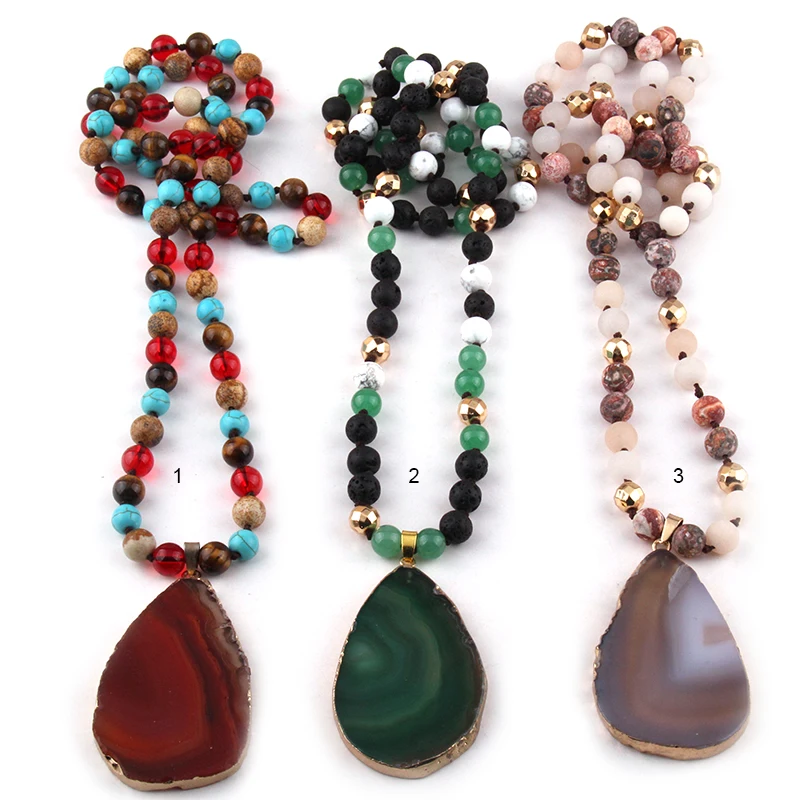 Fashion Bohemian Jewelry Mixed Color Knotted Stone Pendant Necklaces For Women Ethnic Necklace | Украшения и аксессуары