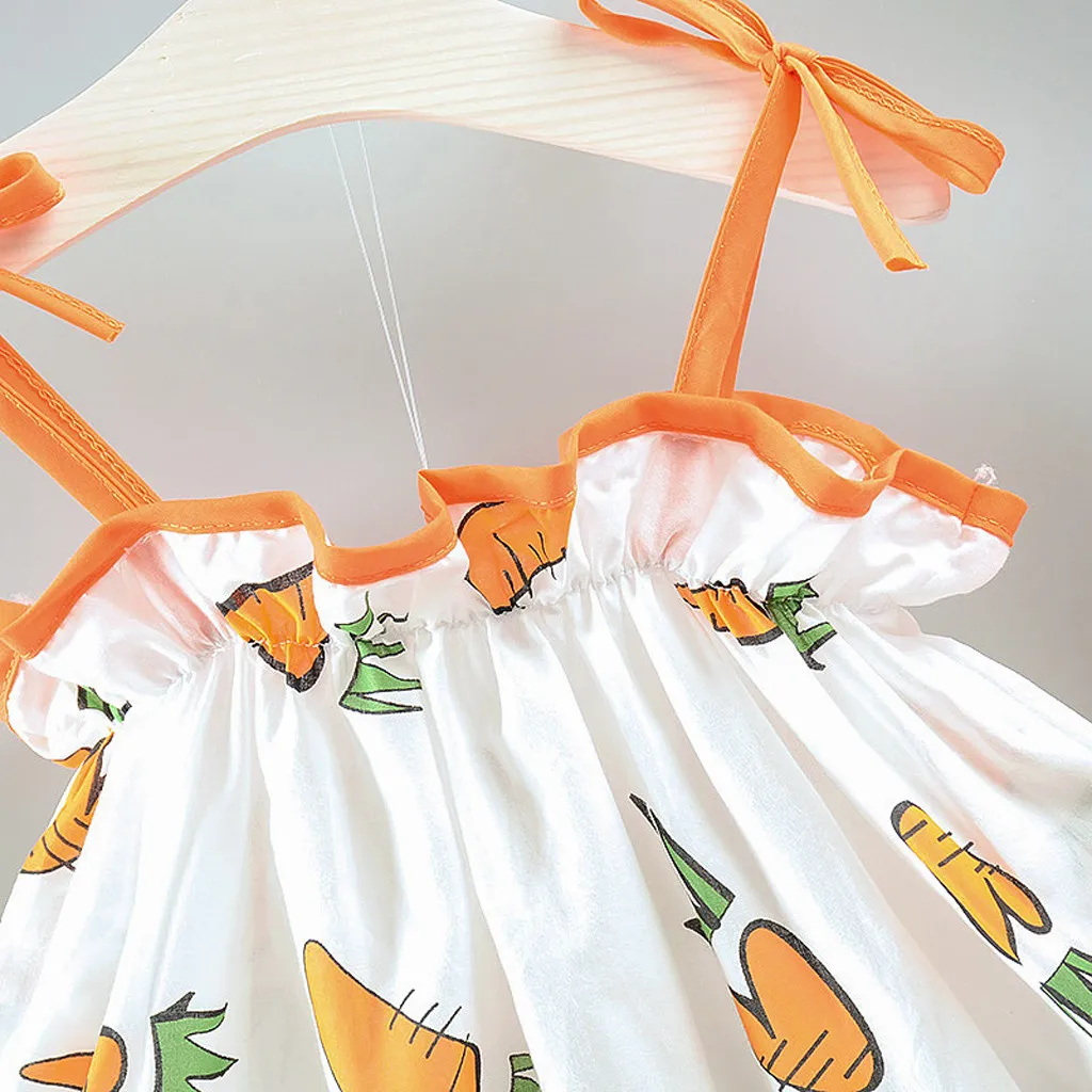 vestidos Girls Dress Kids Dresses For Toddler Kid Baby Girl Carrot Printed Casual Princess Hat Set Clothing | Детская одежда и
