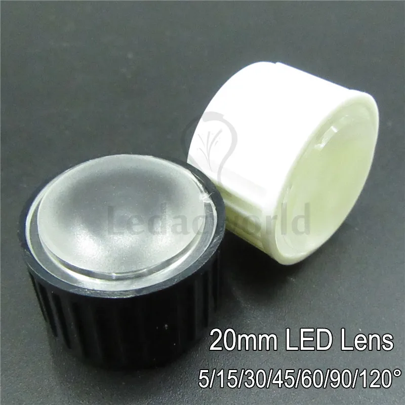 20x20 мм LED оптическая линза с белый или черный держатель линзы угол 5 10 15 30 45 60 90 120 градусов для 1 Вт 3 Вт светодиодные лампы DIY