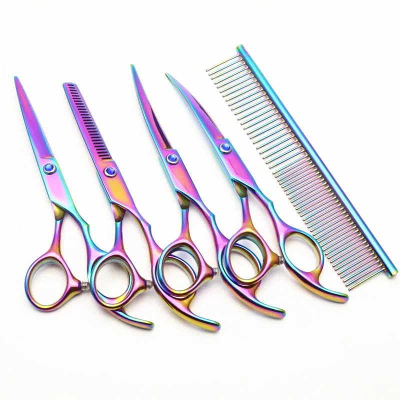 Высококачественные цветные ножницы для шерсти домашних животных изогнутый