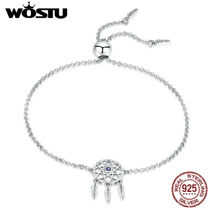 WOSTU, лидер продаж, 925 пробы, серебряный, Ловец снов, Ловец снов, цепочка, регулируемый браслет для женщин, S925, серебряные ювелирные изделия, подарок CQB111