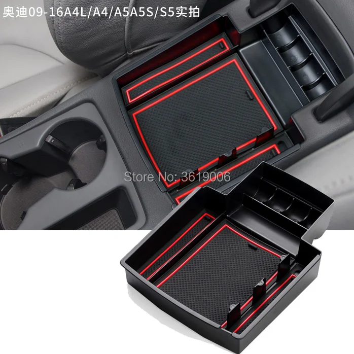 

tommia 1pcs Central Armrest Storage Box For Audi A4L A5 S5 09-16 Container Holder Tray Accessories Car Styling