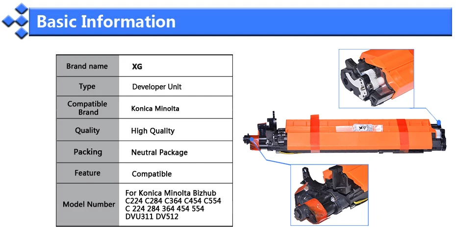 1X C224 C284 C364 BK Re-изготовлен блок разработчика Замена для KONICA MINOLTA BIZHUB BH C454 C554 C 224 284 364 454 DV512