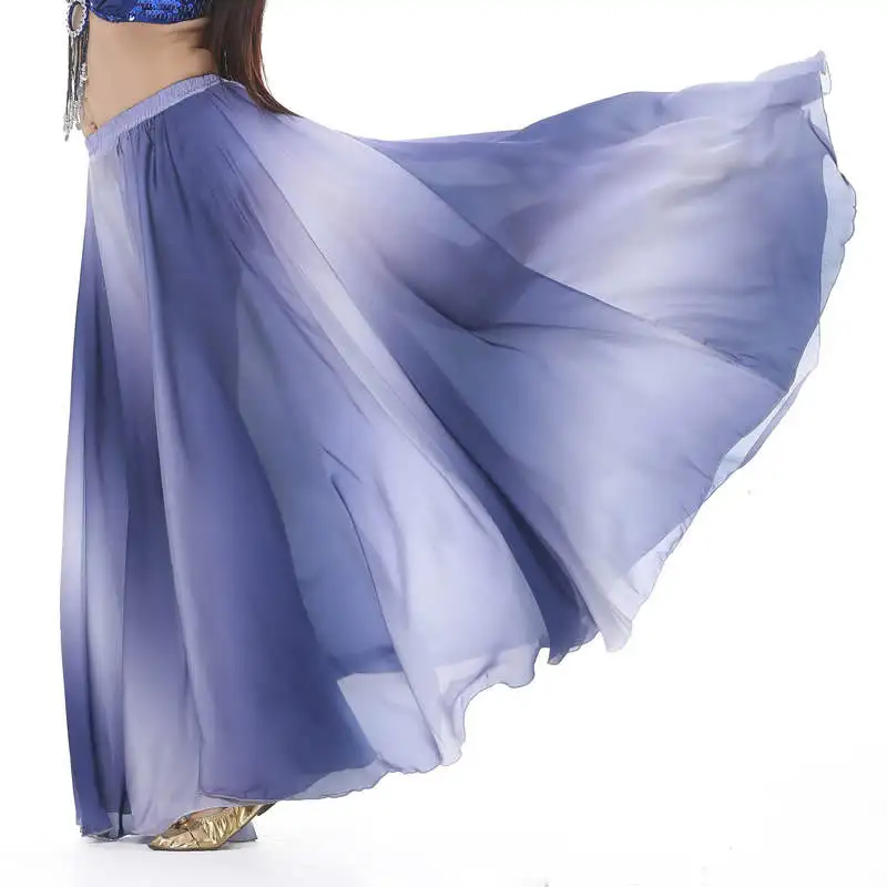 Royal blue Одежда для танцев с цветным градиентом одежда для танца живота длинные юбки полный круг Профессиональный танец живота атласная юбка 300 градусов - Цвет: Royal blue