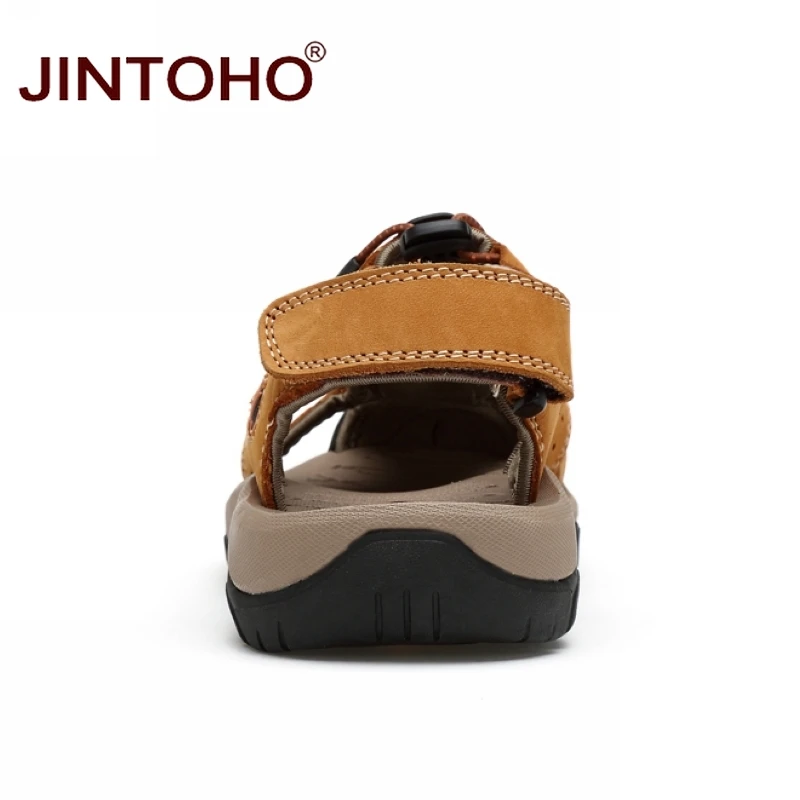 Сандалии JINTOHO мужские из натуральной кожи модные пляжные босоножки Брендовые