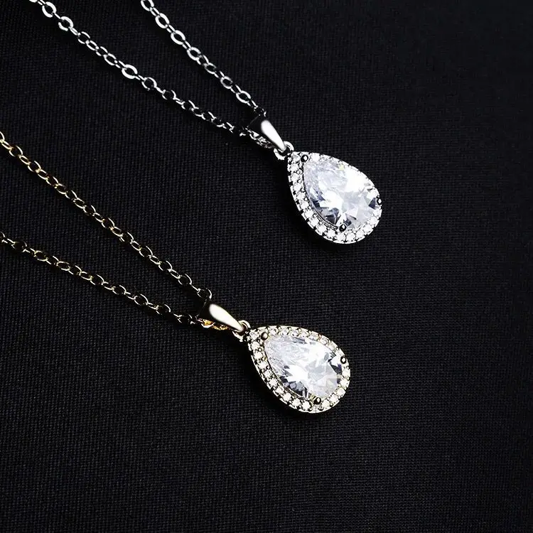 MxGxFam Good Quality Drop Water Zircon Pendants Necklace For Women Fashion Jewelry Gold Color 18 k AAA+ 45cm Chain | Украшения и
