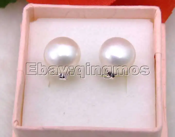 SALE Big 12-13mm White Natural Freshwater high quality Flat Pearl Earring and Silver 925 stud-ear253 wholesale/retail Free ship | Украшения