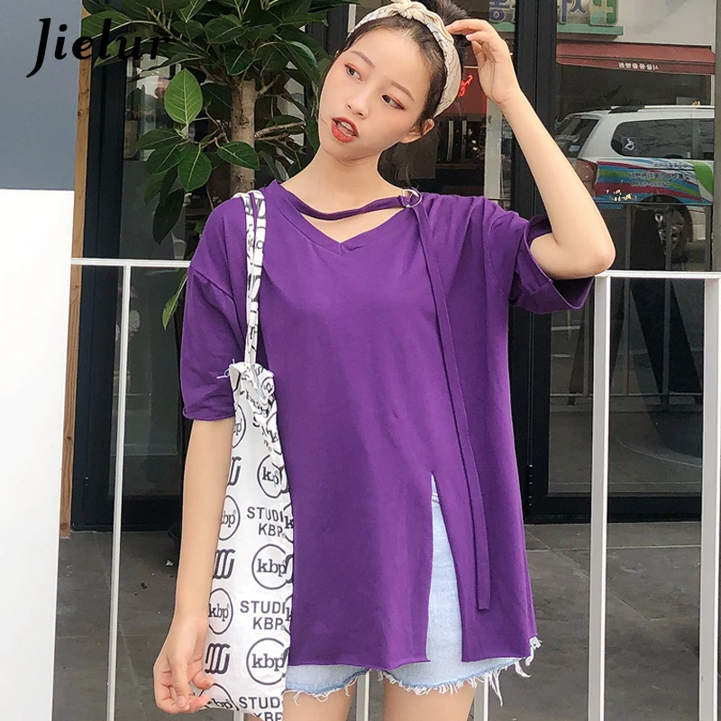 Jielur шикарная футболка с поясом Kpop женская опрятная хипстерские хлопковые